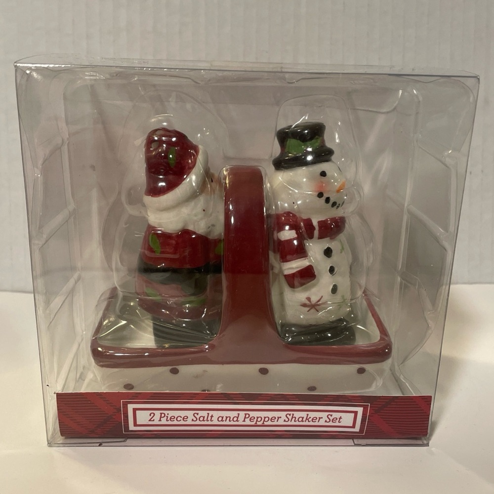 Santa & Snowman w/ Basket Ceramic Salt & Pepper Shaker New